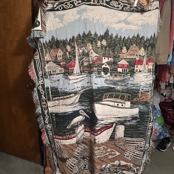 Goodwin Weavers Fishing Nautical Boats Harbor Throw Blanket - Picture 1 of 7